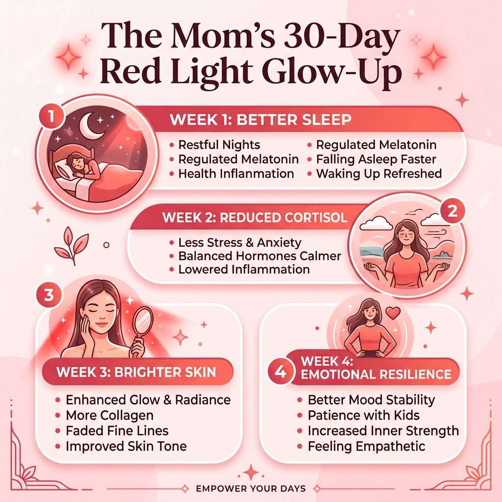 Infographic showing the 30-day results of red light therapy