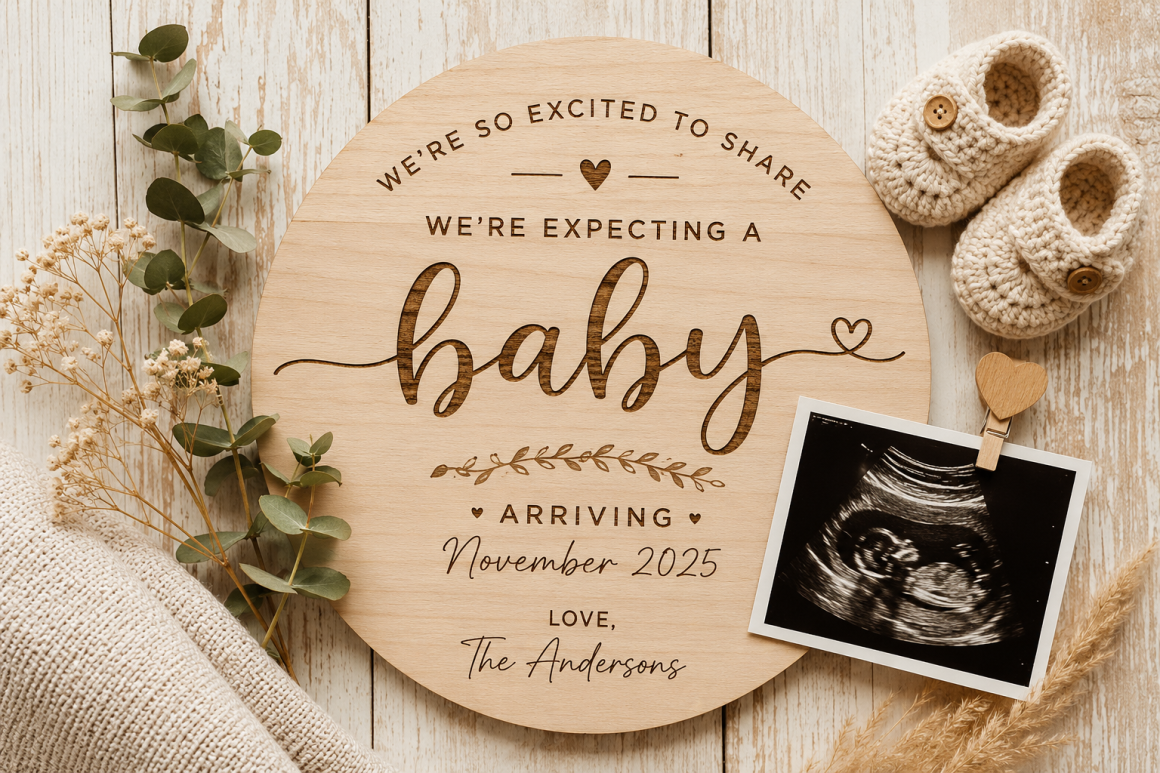 wooden baby announcement